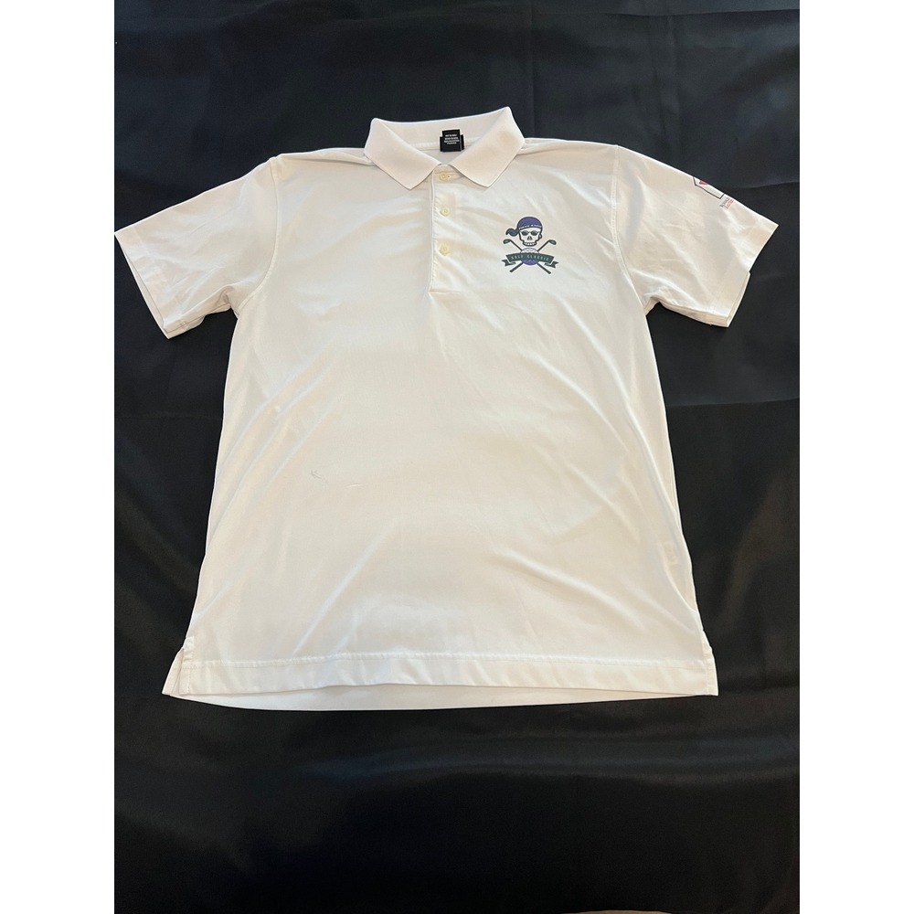 Page & Tuttle Mens White Pirate Radio Golf Classic Polo Shirt Medium Ronald McD
